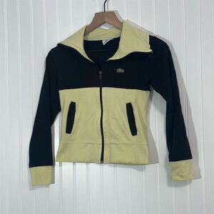 Lacoste Women’s Track Jacket Size S Small Fit Black Yellow Colorblock Zip Y2K